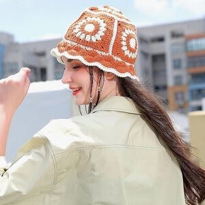 Crochet Bucket Hat for Women Knit Handmade Foldable Floppy beach hat